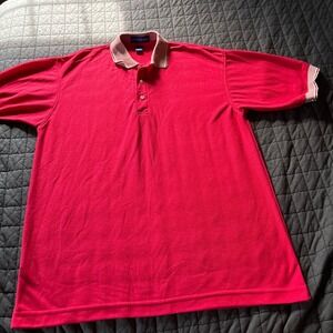 Crystal Springs Mens XL Red Short Sleeve Polo Shirt Textured Collar Polyester